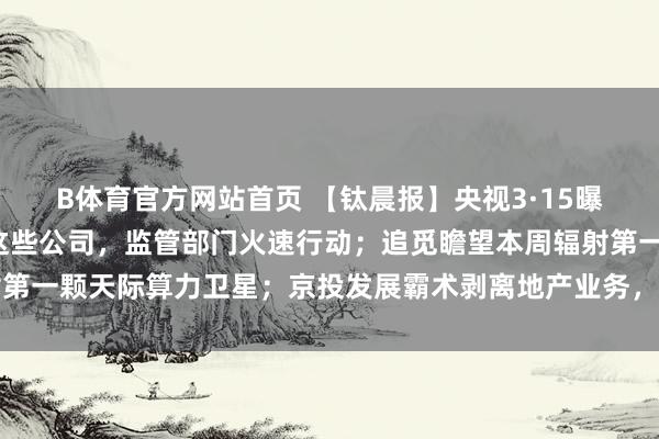 B体育官方网站首页 【钛晨报】央视3·15曝光7大行业乱象，触及这些公司，监管部门火速行动；追觅瞻望本周辐射第一颗天际算力卫星；京投发展霸术剥离地产业务，瞻望组成要害钞票重组
