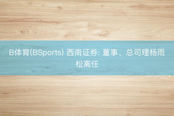 B体育(BSports) 西南证券: 董事、总司理杨雨松离任