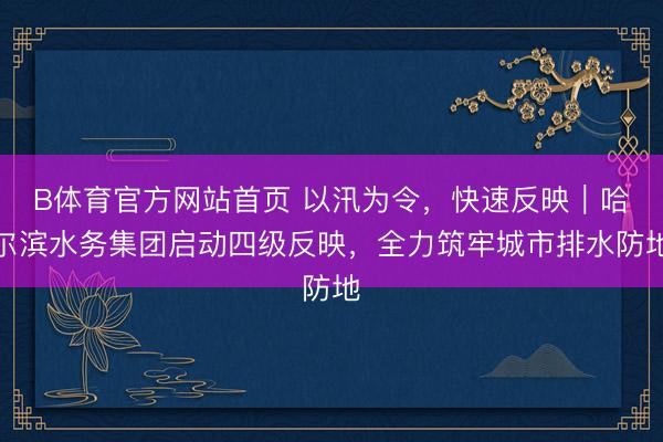 B体育官方网站首页 以汛为令，快速反映｜哈尔滨水务集团启动四级反映，全力筑牢城市排水防地