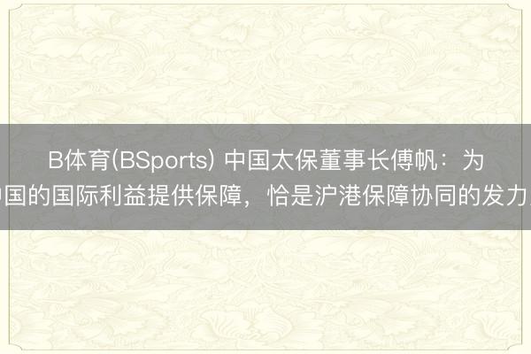 B体育(BSports) 中国太保董事长傅帆：为中国的国际利益提供保障，恰是沪港保障协同的发力点